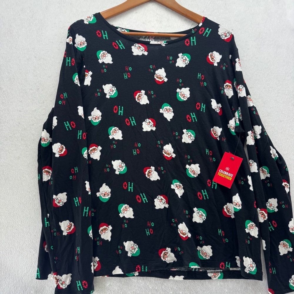 Celebrate Together Women's XXL Christmas Santa Long Sleeve T-Shirt Top NWT